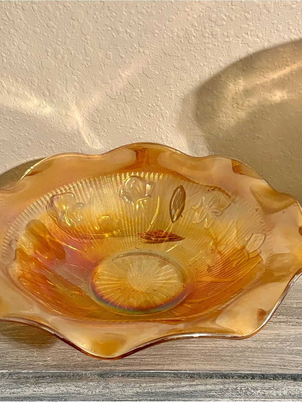Marigold Carnival Glass Decorative Bowl/Vase.
